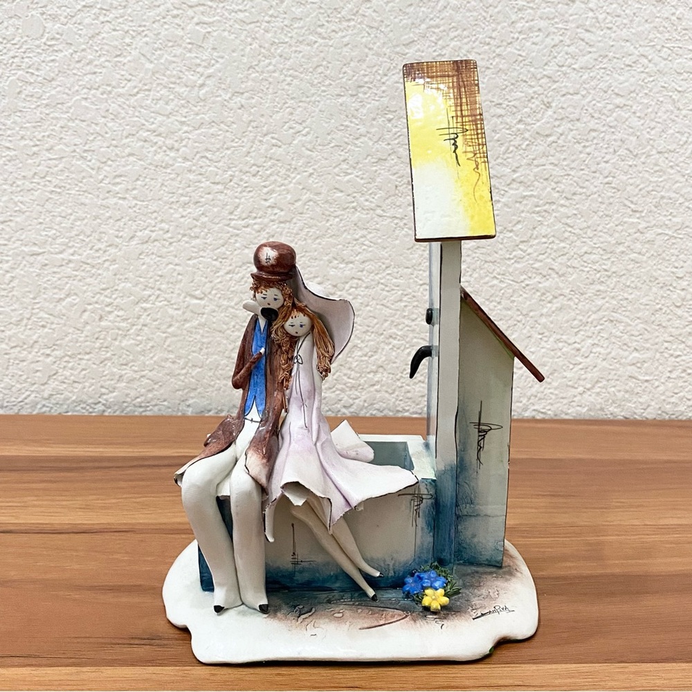 Rare Vintage ZAMPIVA Italy Porcelain Couple Sitting Spaghetti Hair Figurine